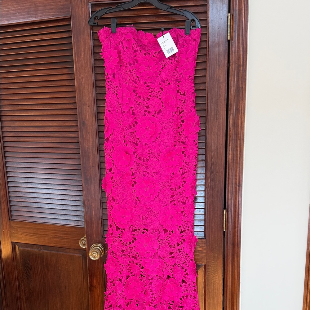 Generation Love Hot Pink Floral Crochet Strapless Gown